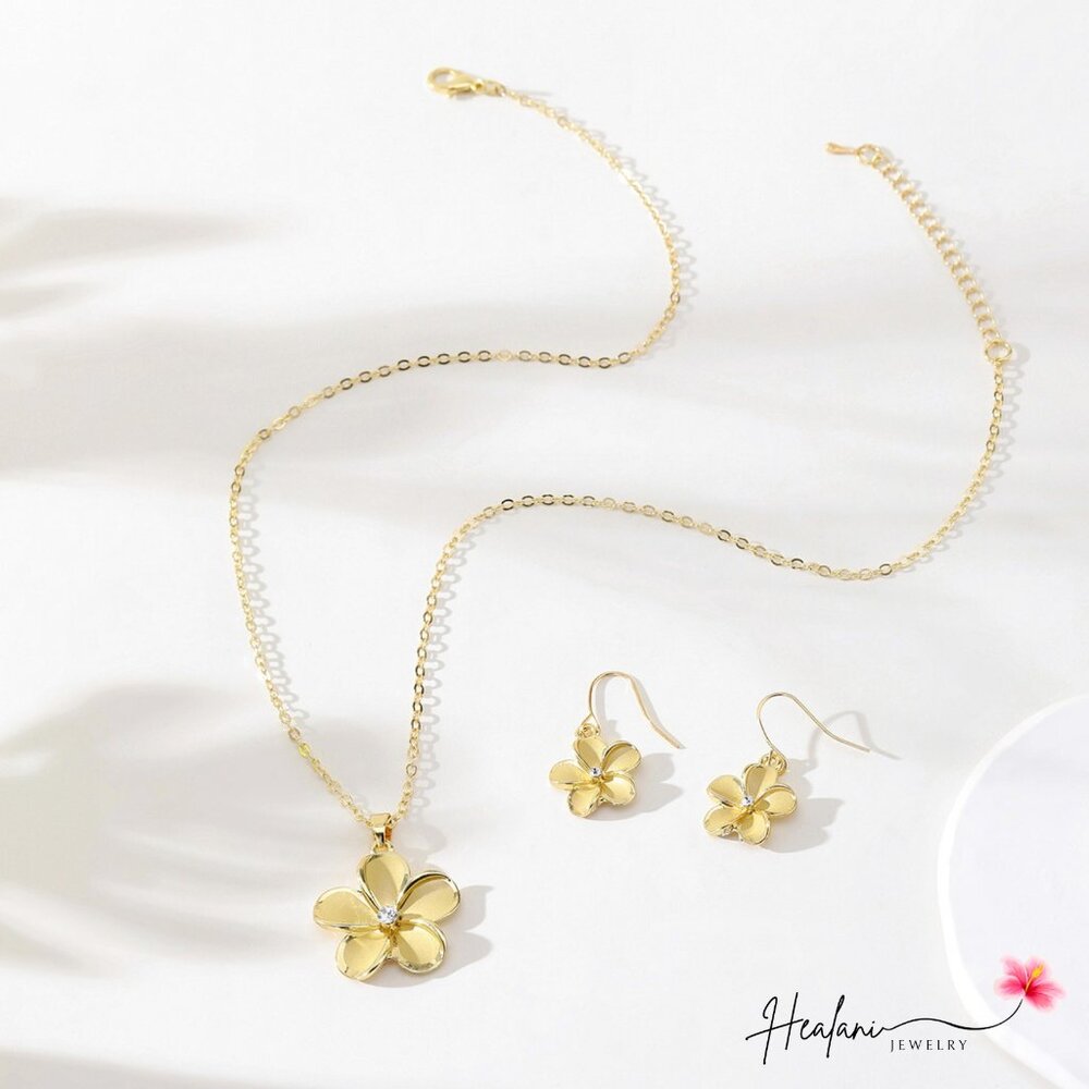 Gold Cubic Zirconia Plumeria Necklace